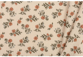 Hydrofiel Katoen Stof Bloemenveld – Latte/Groen