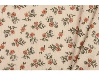 Hydrofiel Katoen Stof Bloemenveld – Latte/Groen