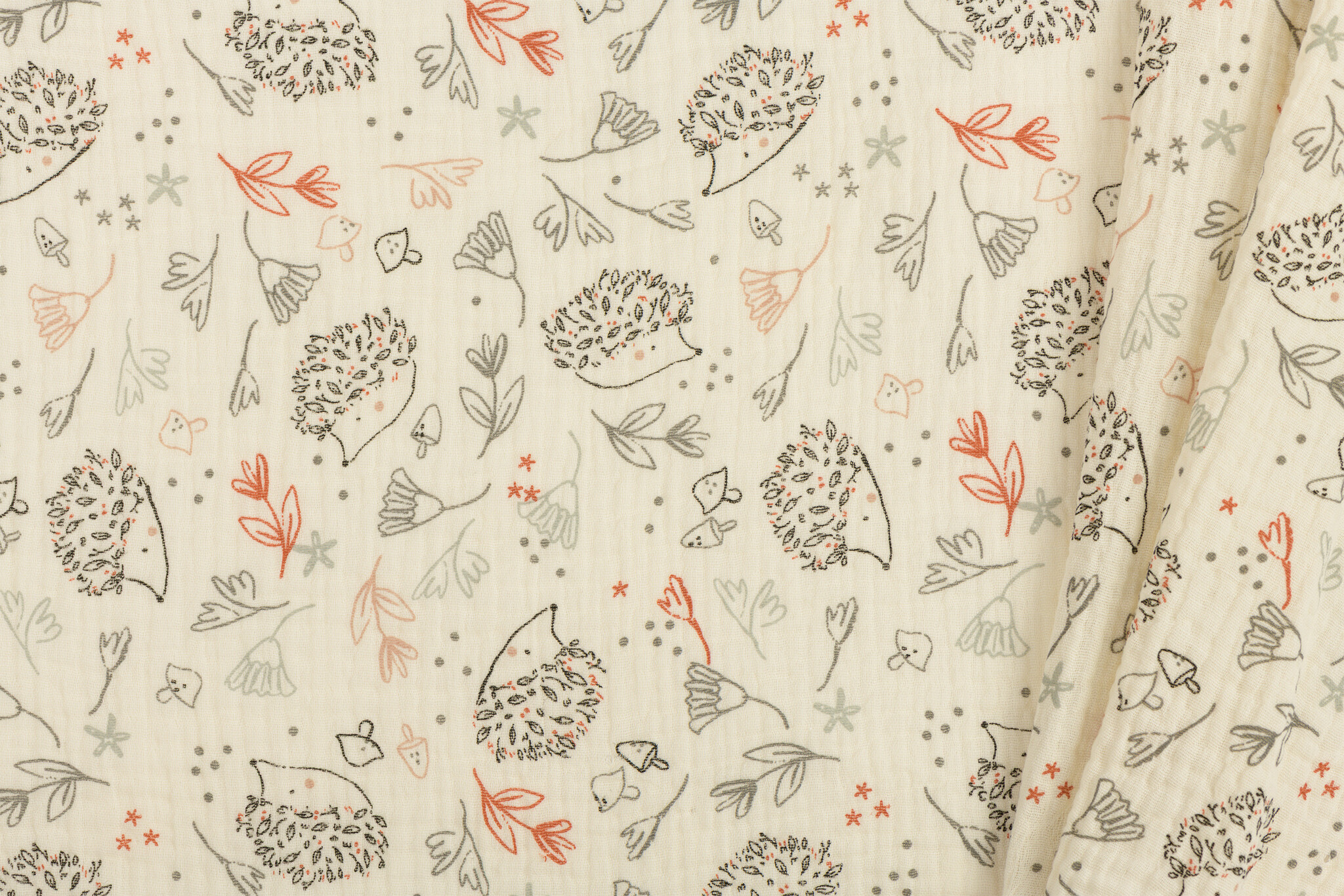 Hydrofiel Katoen Stof Herfst Egeltjes – Zacht, Ademend & Speels