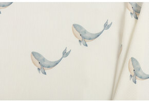 Rib Jersey Stof - Grote Walvis Staalblauw