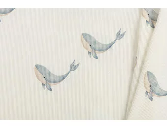 Rib Jersey Stof - Grote Walvis Staalblauw