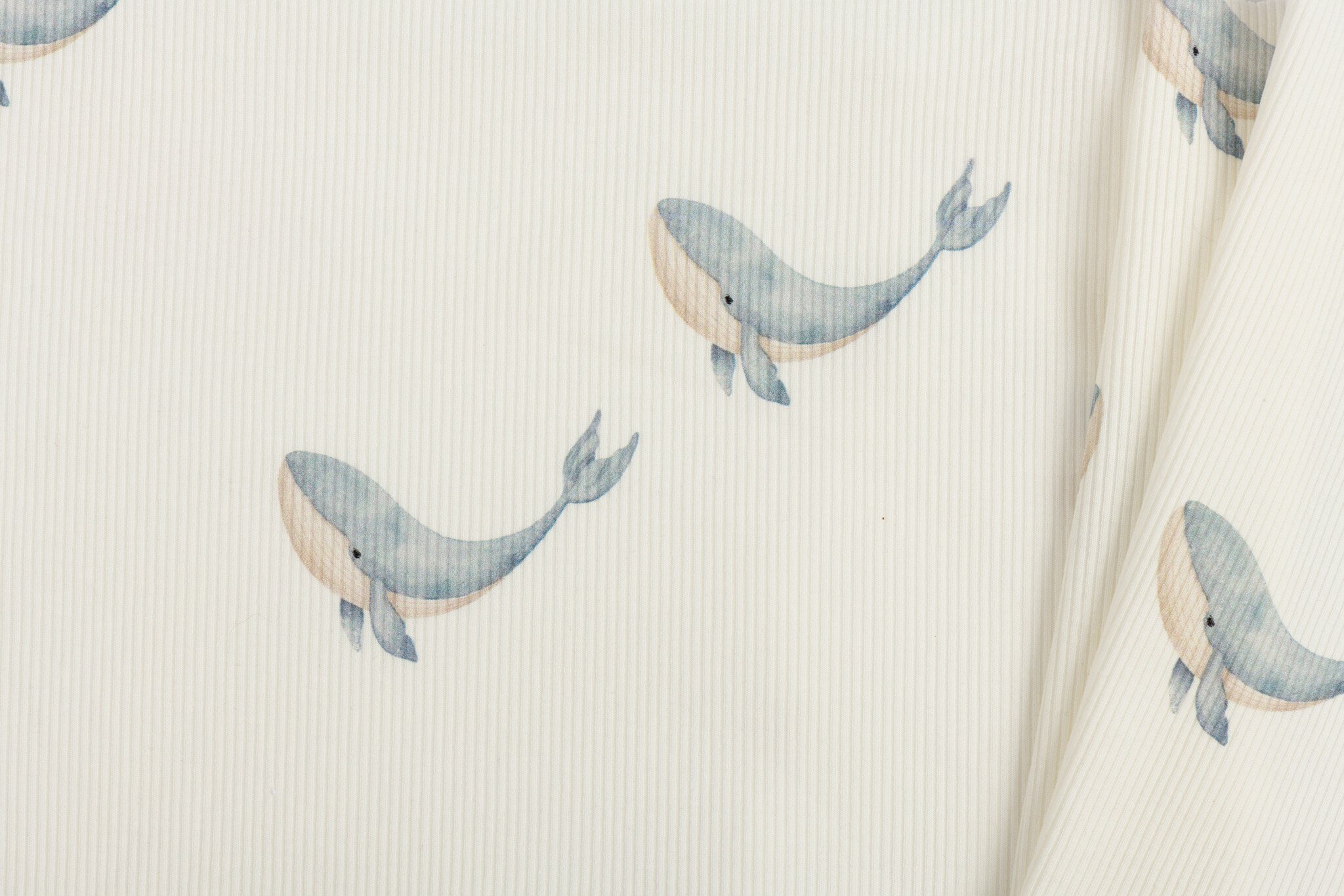 Rib Jersey Stof Grote Walvis Staalblauw – Zacht & Comfortabel