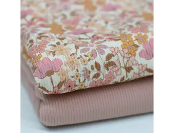 Rib Jersey Stof - Pastel Weidebloem