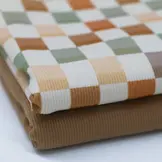 Rib Jersey Stof Blokken 25mm Olijf Bruin – Trendy & Rekbaar