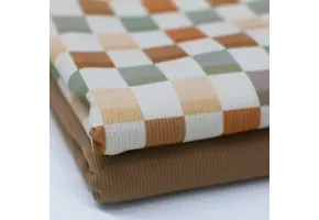 Rib Jersey Stof - Blokken 25mm Olijf Bruin