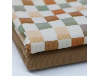 Rib Jersey Stof - Blokken 25mm Olijf Bruin