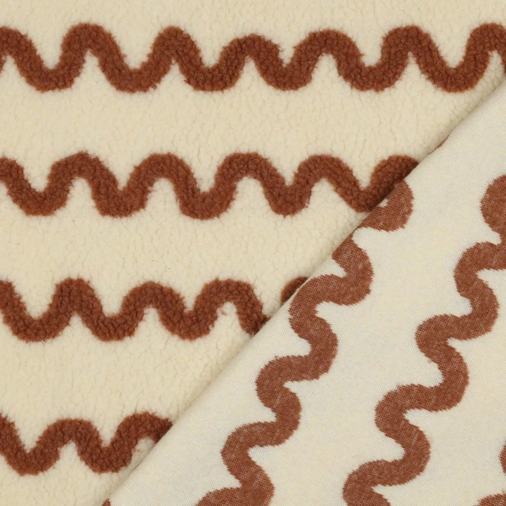 Teddy Stof Wave Print - Camel – Zacht, Warm & Opvallend