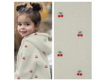 Teddy Stof Embroidery Kersjes – Ecru