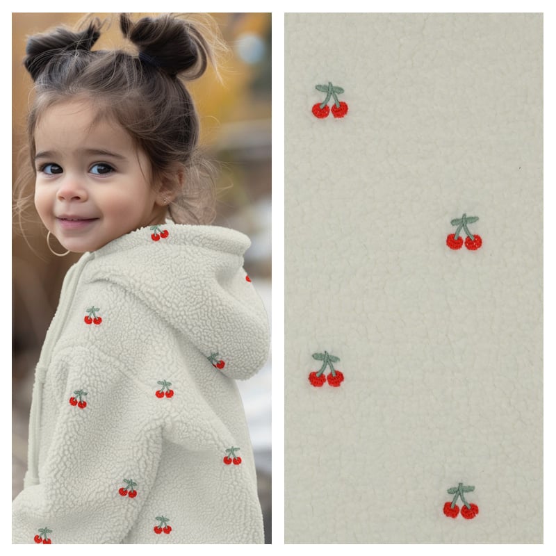 Teddy Stof Embroidery Kersjes – Ecru – Zacht, Warm & Speels