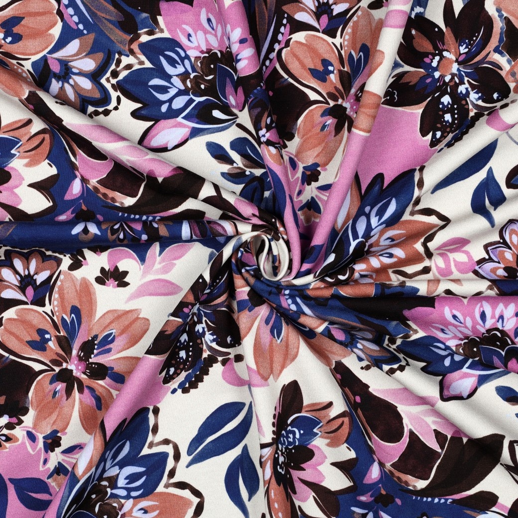 French Terry Stof Bloemen Ecru – Vrolijk & Trendy