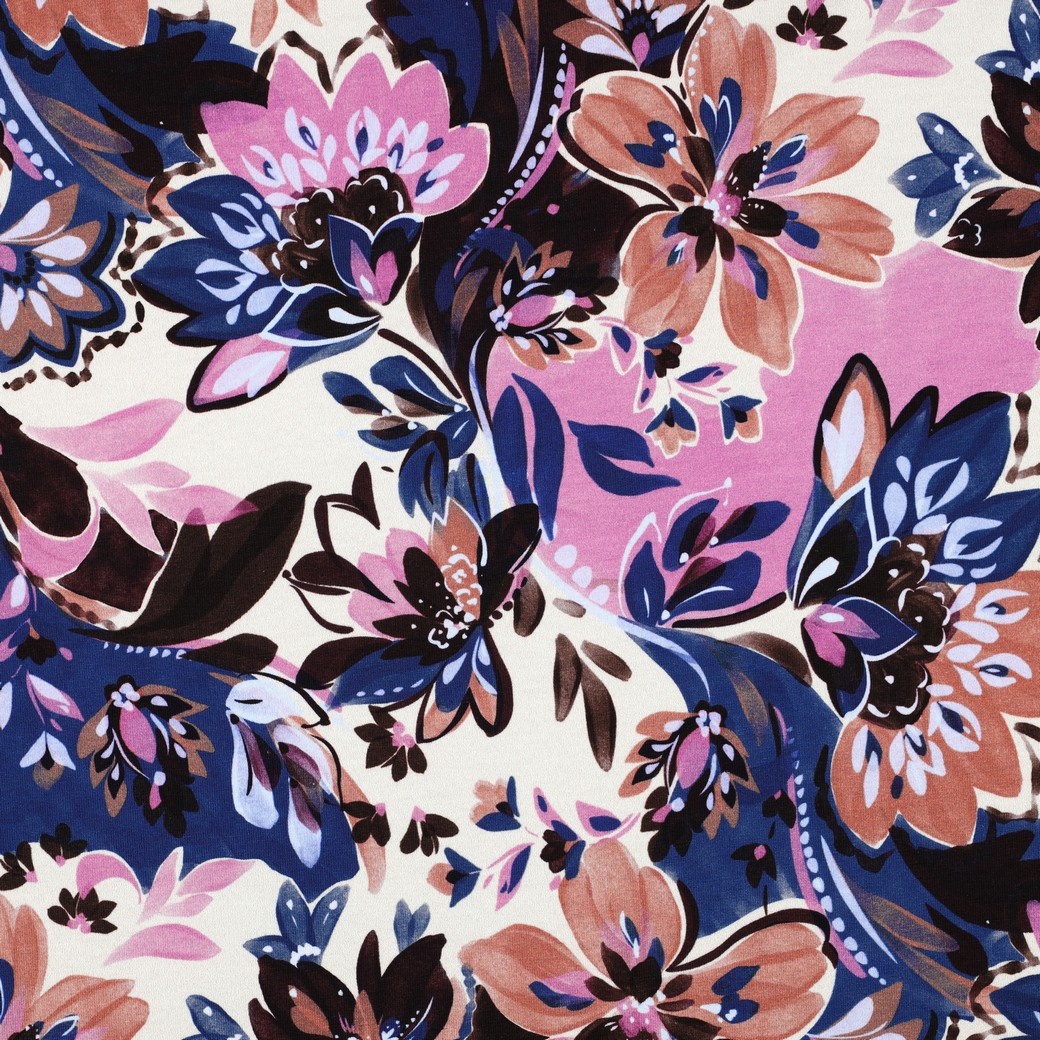 French Terry Stof Bloemen Ecru – Vrolijk & Trendy