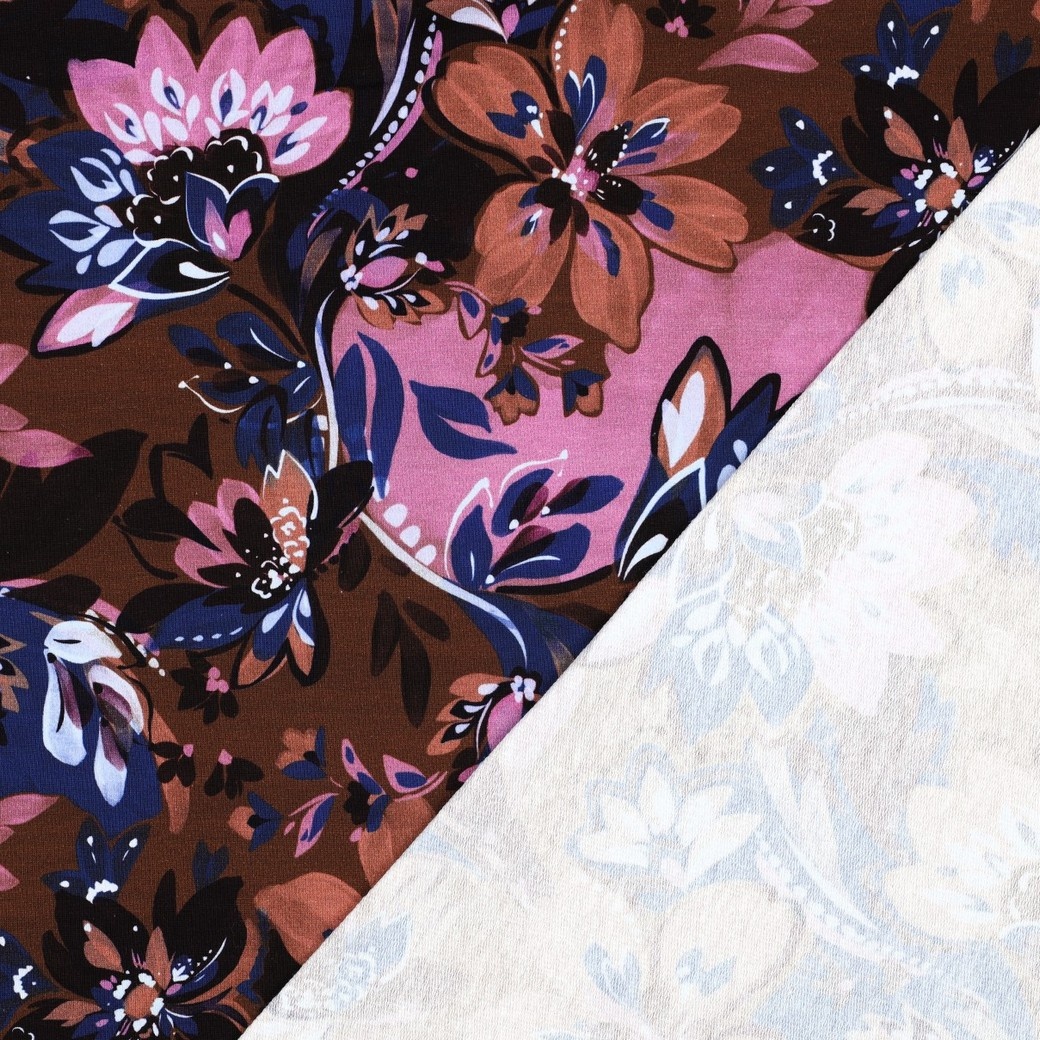 French Terry Bloemen Bruin – Warm, Zacht & Trendy