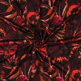 Jersey Katoen Bloemen Bordeaux – Zacht, Rekbaar & Ademend