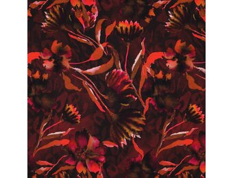 Jersey Katoen Stof Digitale Print Bloemen - Bordeaux