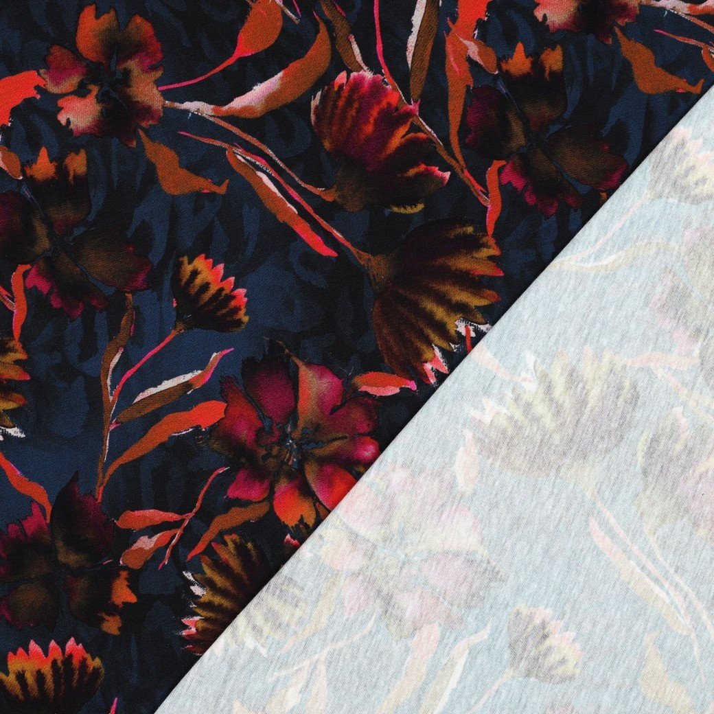 Jersey Katoen Bloemen Navy – Zacht, Rekbaar & Ademend