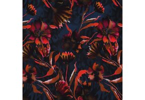 Jersey Katoen Stof Digitale Print Bloemen - Navy