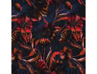 Jersey Katoen Stof Digitale Print Bloemen - Navy