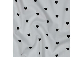 Katoen Poplin Mini Hartjes Wit – Zwart