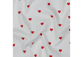 Katoen Poplin Mini Hartjes Wit – Rood