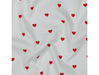 Katoen Poplin Mini Hartjes Wit – Rood