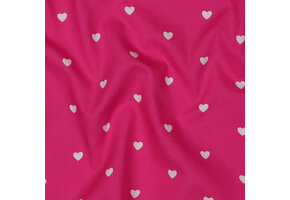 Katoen Poplin Mini Hartjes Fuchsia – Wit