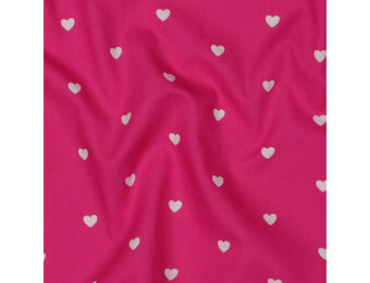 Katoen Poplin Mini Hartjes Fuchsia – Wit