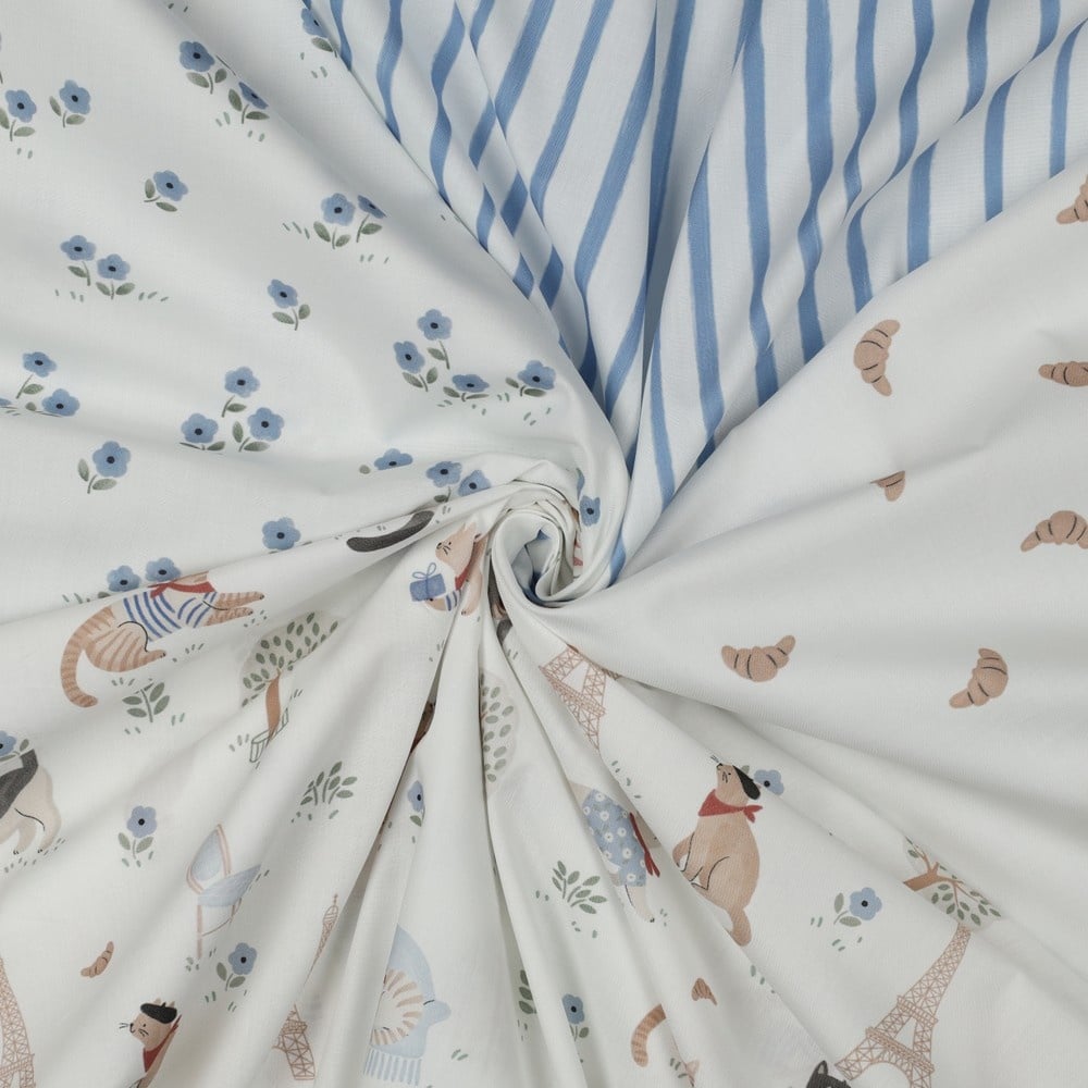 Katoen Poplin VIVE LA FRANCE Parijs Katten – Zacht & Ademend