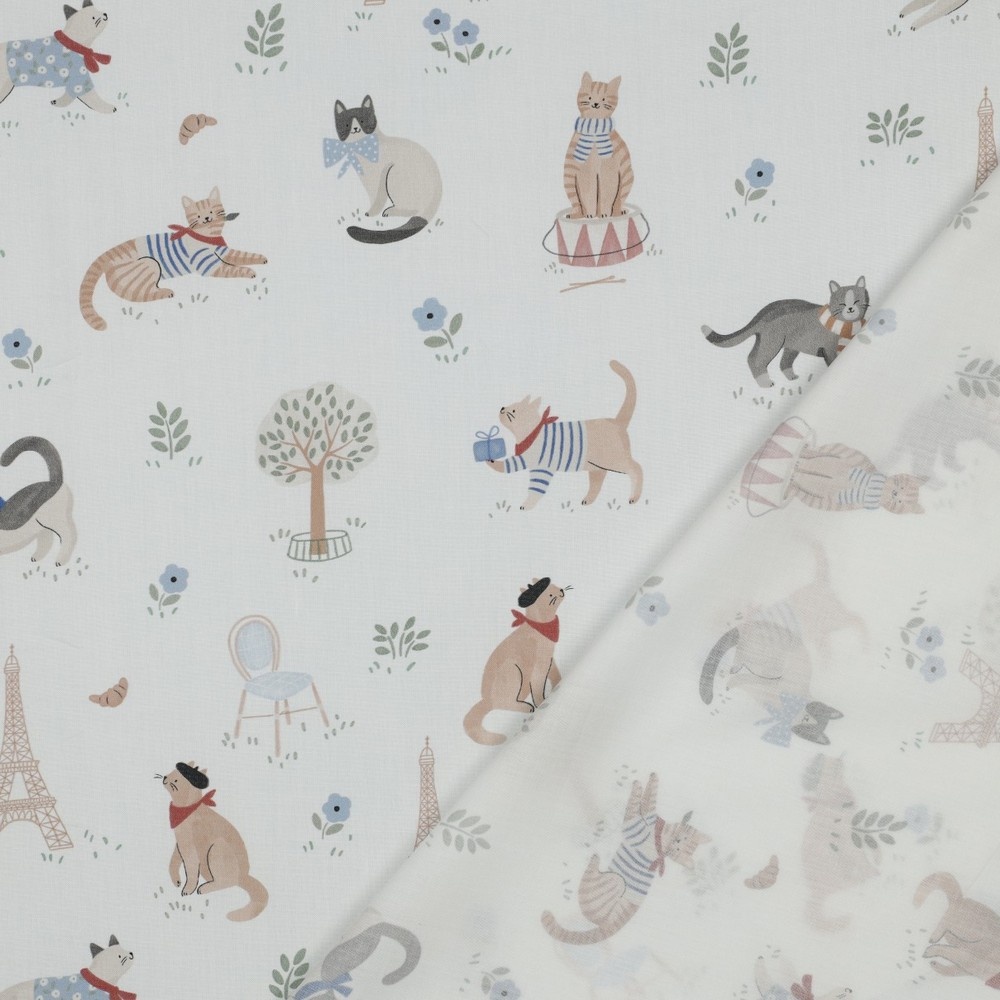 Katoen Poplin VIVE LA FRANCE Parijs Katten – Zacht & Ademend