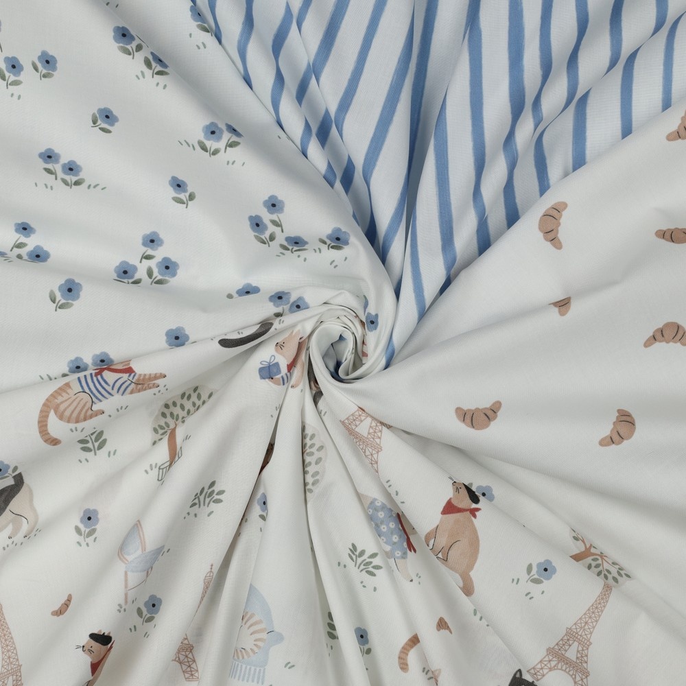 Katoen Poplin VIVE LA FRANCE Croissantjes – Zacht & Ademend