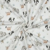 Katoen Poplin Safari Dieren Off-White – Zacht & Ademend