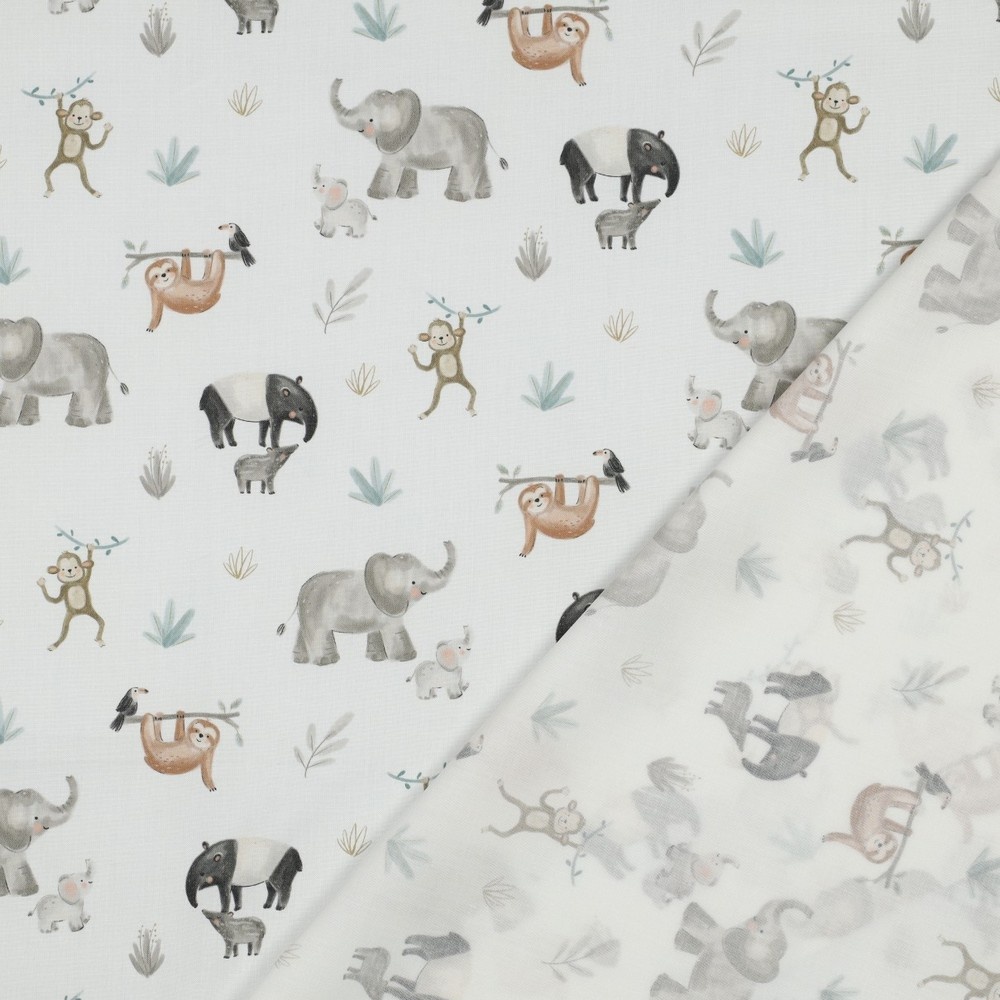 Katoen Poplin Safari Dieren Off-White – Zacht & Ademend