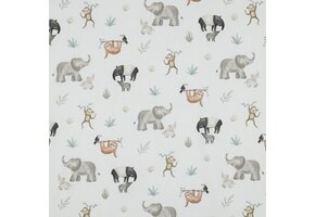 Katoen Poplin Stof – Safari Dieren – Off-White