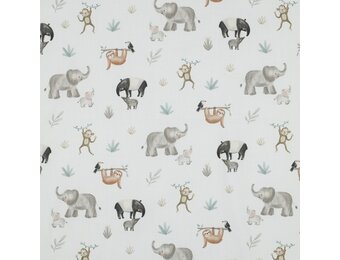 Katoen Poplin Stof – Safari Dieren – Off-White