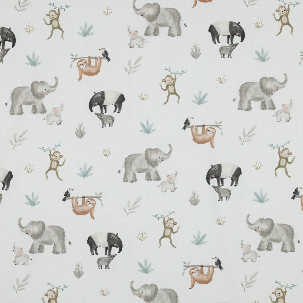 Katoen Poplin Safari Dieren Off-White – Zacht & Ademend