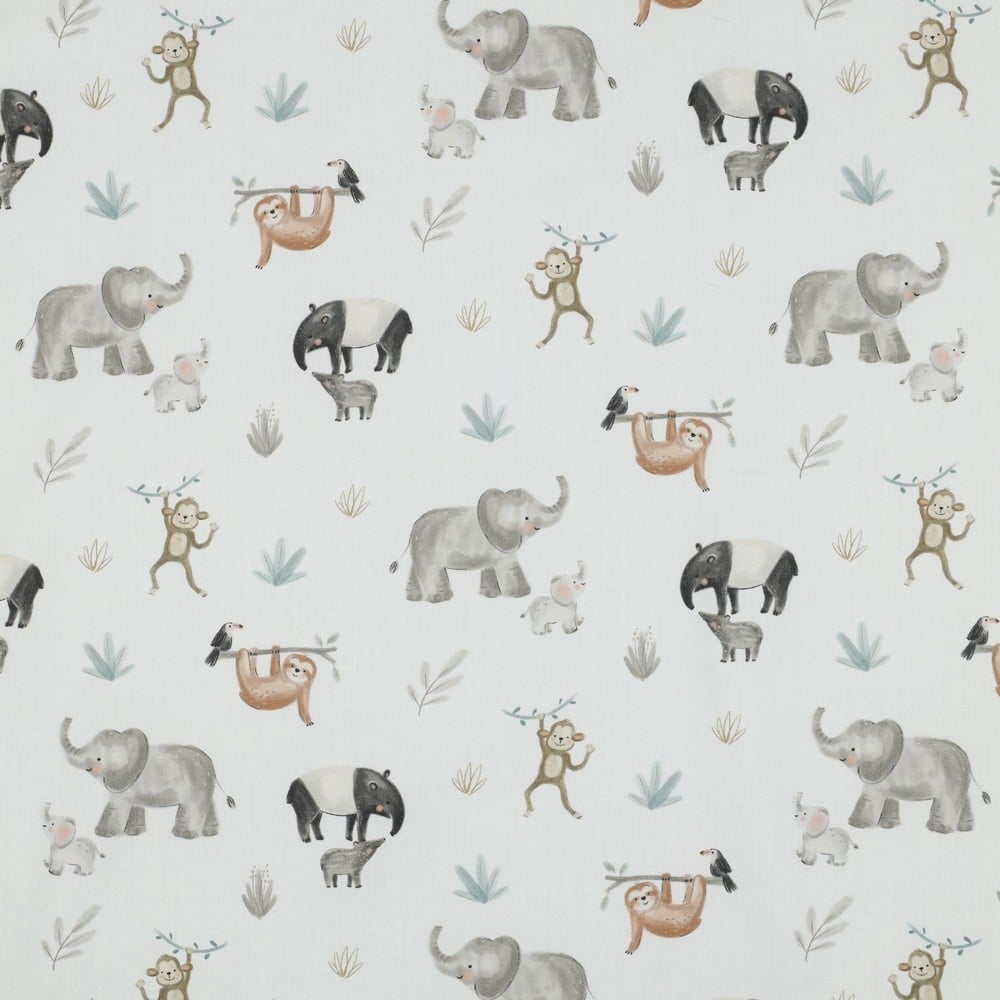 Katoen Poplin Safari Dieren Off-White – Zacht & Ademend