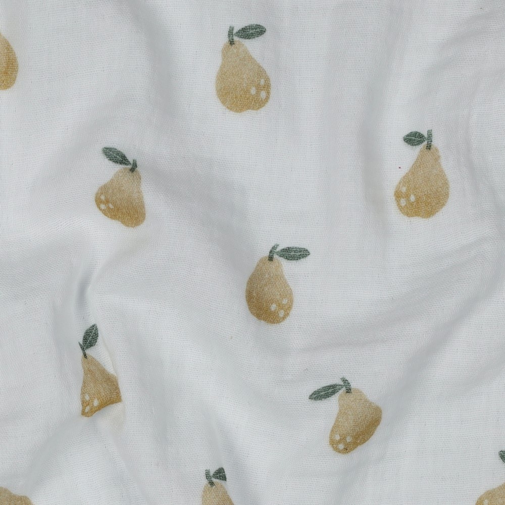 Hydrofiel Katoen Stof Digitale Print Peren – Wit – Zacht & Ademend