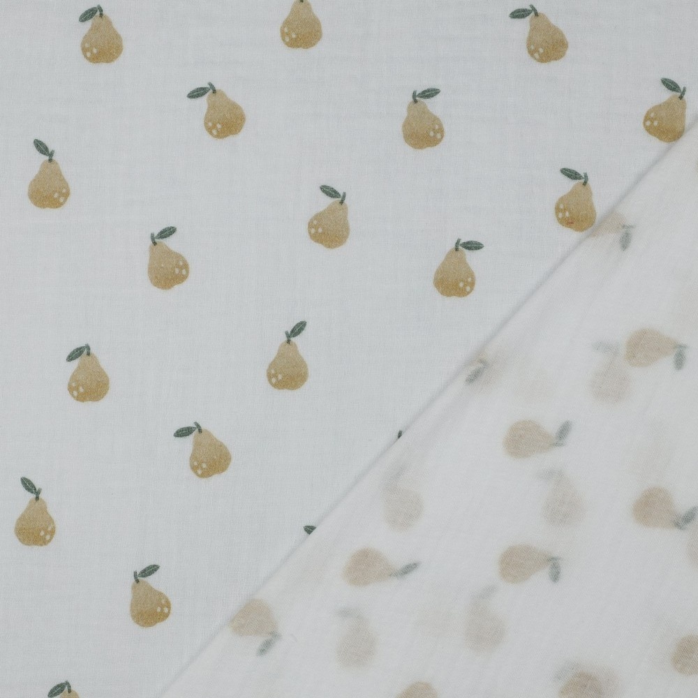 Hydrofiel Katoen Stof Digitale Print Peren – Wit – Zacht & Ademend