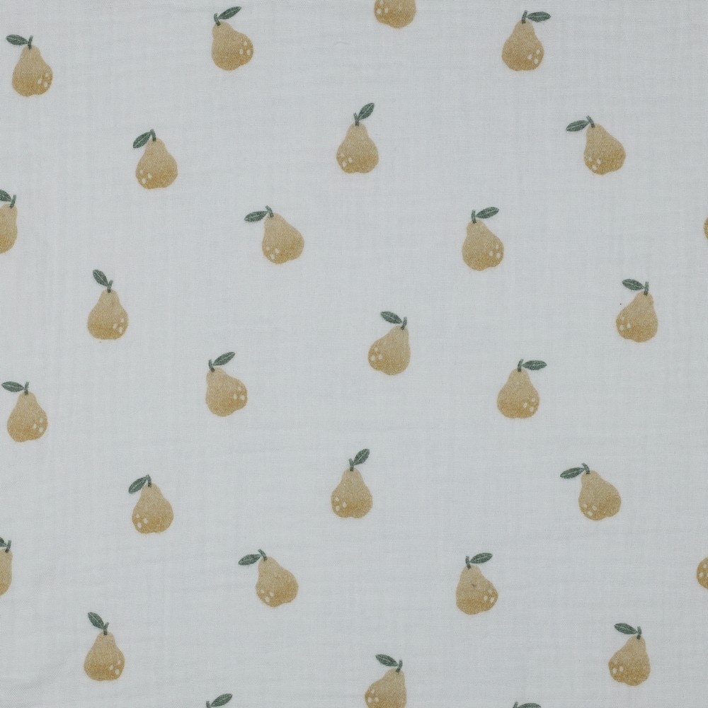 Hydrofiel Katoen Stof Digitale Print Peren – Wit – Zacht & Ademend