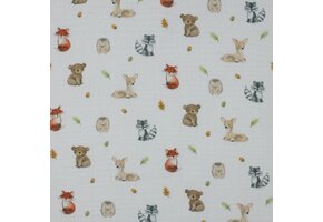 Hydrofiel Katoen Stof Digitale Print Bosdieren – Wit