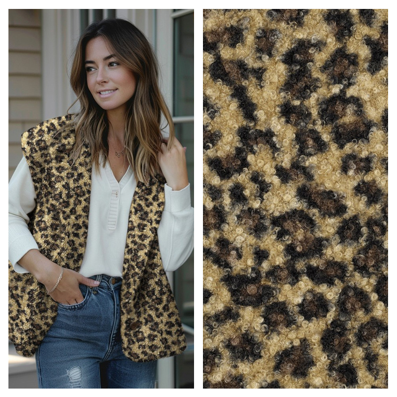 Teddy Bouclé Stof Panterprint - Bruin