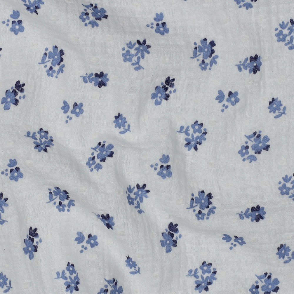 Hydrofiel Katoen Stof Dobby Bloemen – Wit – Zacht & Ademend