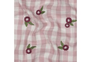 Hydrofiel Stof Ruiten Embroidery Bloemen – Mauve
