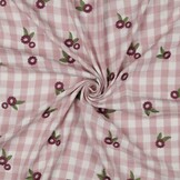 Hydrofiel Stof Ruiten Embroidery Bloemen Mauve – Zacht & Speels