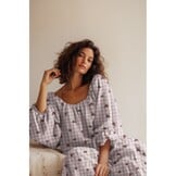 Hydrofiel Stof Ruiten Embroidery Bloemen Mauve – Zacht & Speels