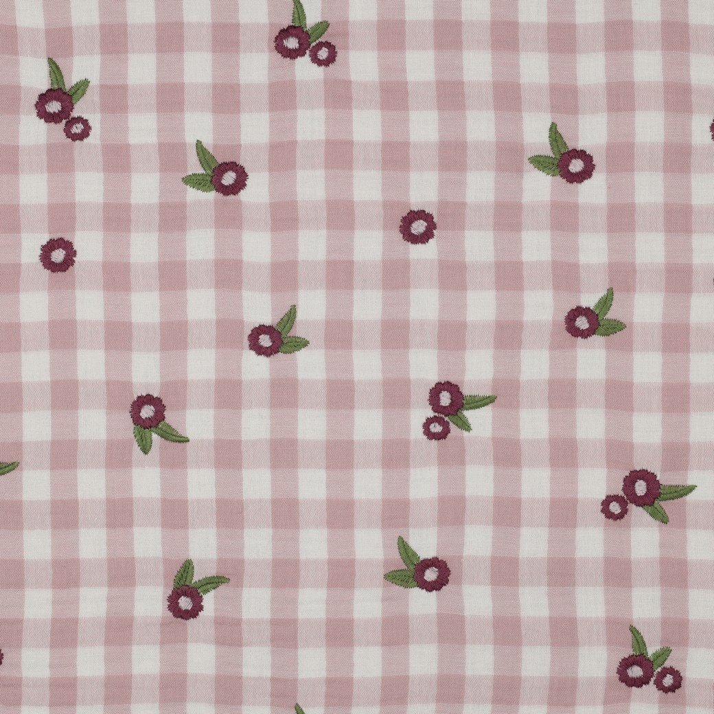 Hydrofiel Stof Ruiten Embroidery Bloemen Mauve – Zacht & Speels