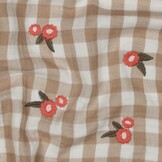 Hydrofiel Stof Ruiten Embroidery Bloemen Beige – Zacht & Speels