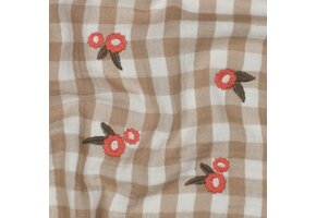 Hydrofiel Stof Ruiten Embroidery Bloemen – Beige