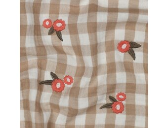 Hydrofiel Stof Ruiten Embroidery Bloemen – Beige