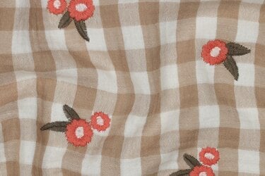 Hydrofiel Stof Ruiten Embroidery Bloemen – Beige