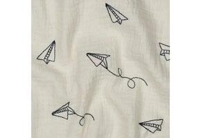 Hydrofiel Katoen Stof Embroidery – Vliegtuigjes Naturel